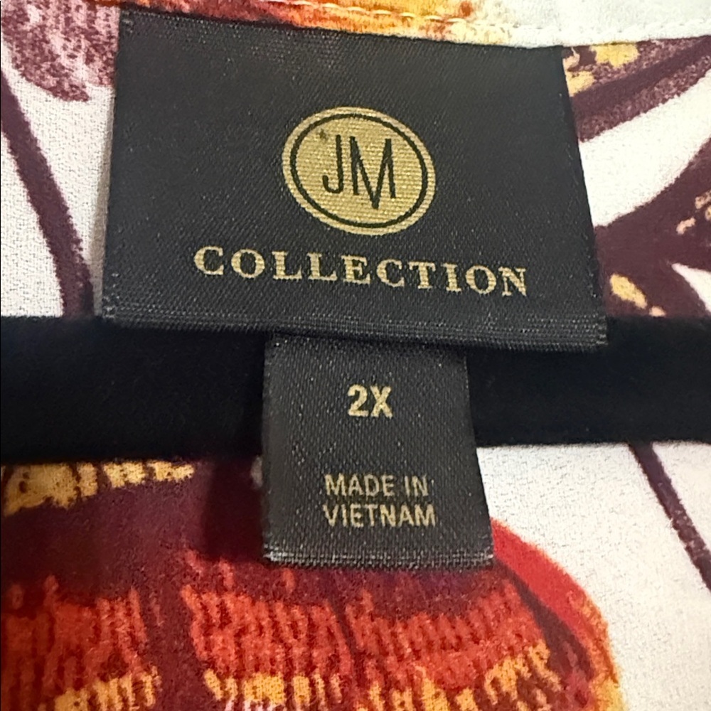 JM Collection White Orange Floral Blouse women 2X casual office boho festival - Picture 2 of 8